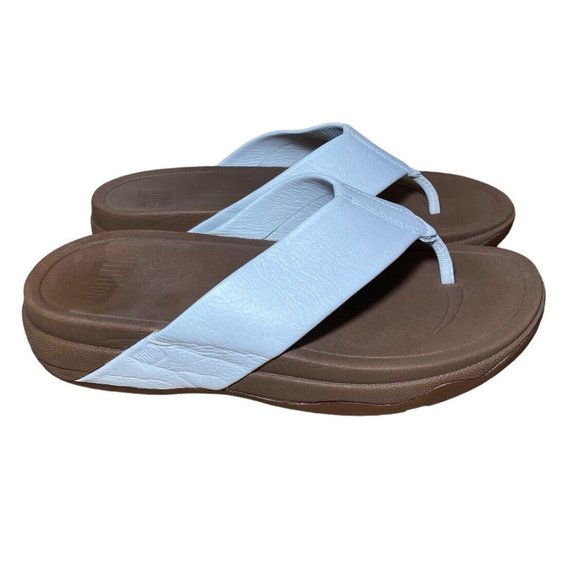 Fitflop Surfa Toe White Leather Thong Flip Flop Slip On  Size 7 - Picture 1 of 8